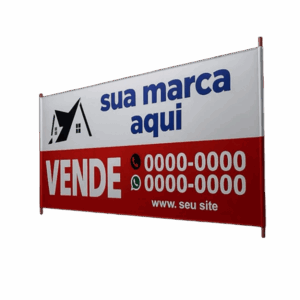 Faixa para imobiliária em lona impermeável e resistente, ideal para divulgar imóveis à venda ou para aluguel, com impressão personalizada de alta qualidade.