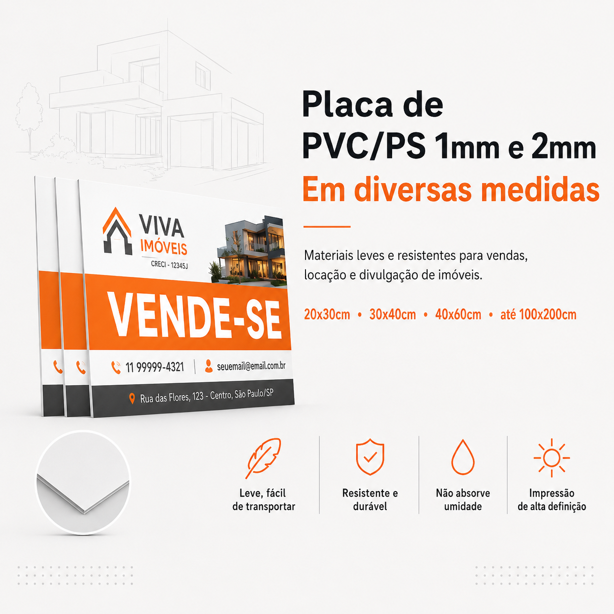 Placa de PVC/PS 1mm e 2mm